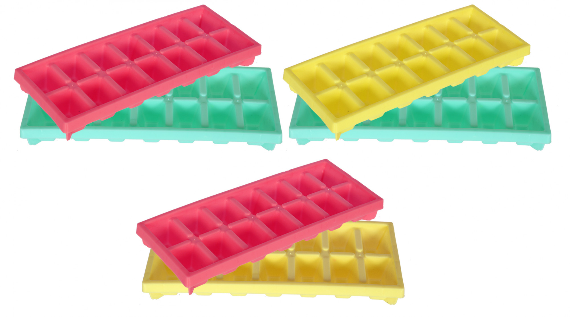 Kuber Industries Easy Release Ice Cube Tray Set - Durable Plastic Stackable Easy Twist 14 Cube Trays- Pack of 6 (Green & Pink & Yellow)