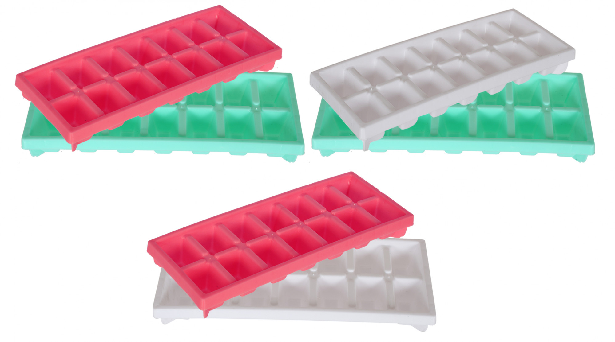 Kuber Industries Easy Release Ice Cube Tray Set - Durable Plastic Stackable Easy Twist 14 Cube Trays- Pack of 6 (Green & Pink & White)
