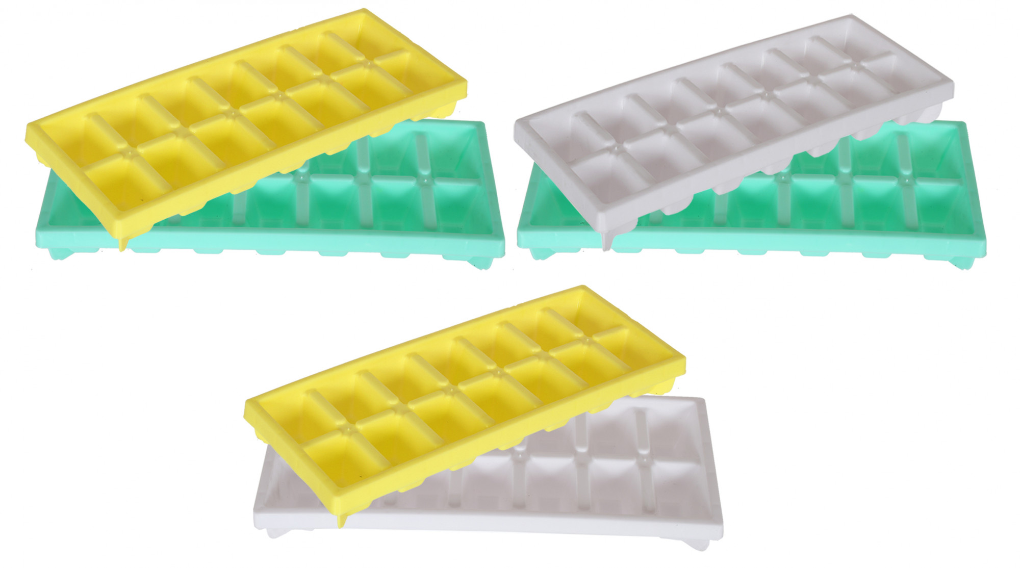 Kuber Industries Easy Release Ice Cube Tray Set - Durable Plastic Stackable Easy Twist 14 Cube Trays- Pack of 6 (Green & Yellow & White)