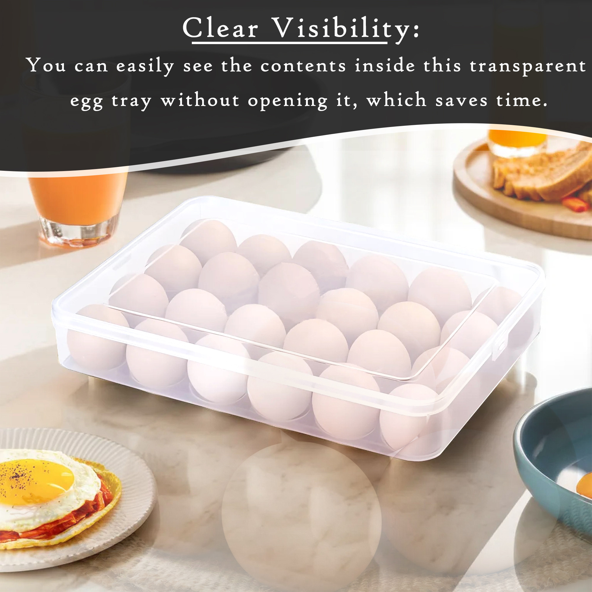 Kuber Industries Egg Tray  Eggs Dispenser with Lid  24 Eggs Kitchen Storage Container  Storage Rack  Plastic Egg Tray 930  Transparent