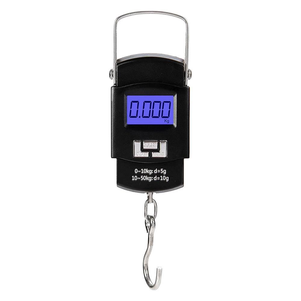 Kuber Industries Electronic Scale | Plastic Portable Electronic Hanging Scale | Measure Tape for Tackle Bag | Luggage | Battery Operated | 50 Kg Capacity | Black