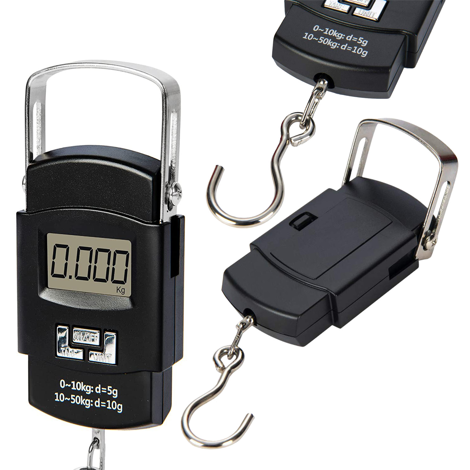 Kuber Industries Electronic Scale | Plastic Portable Electronic Hanging Scale | Measure Tape for Tackle Bag | Luggage | Battery Operated | 50 Kg Capacity | Black