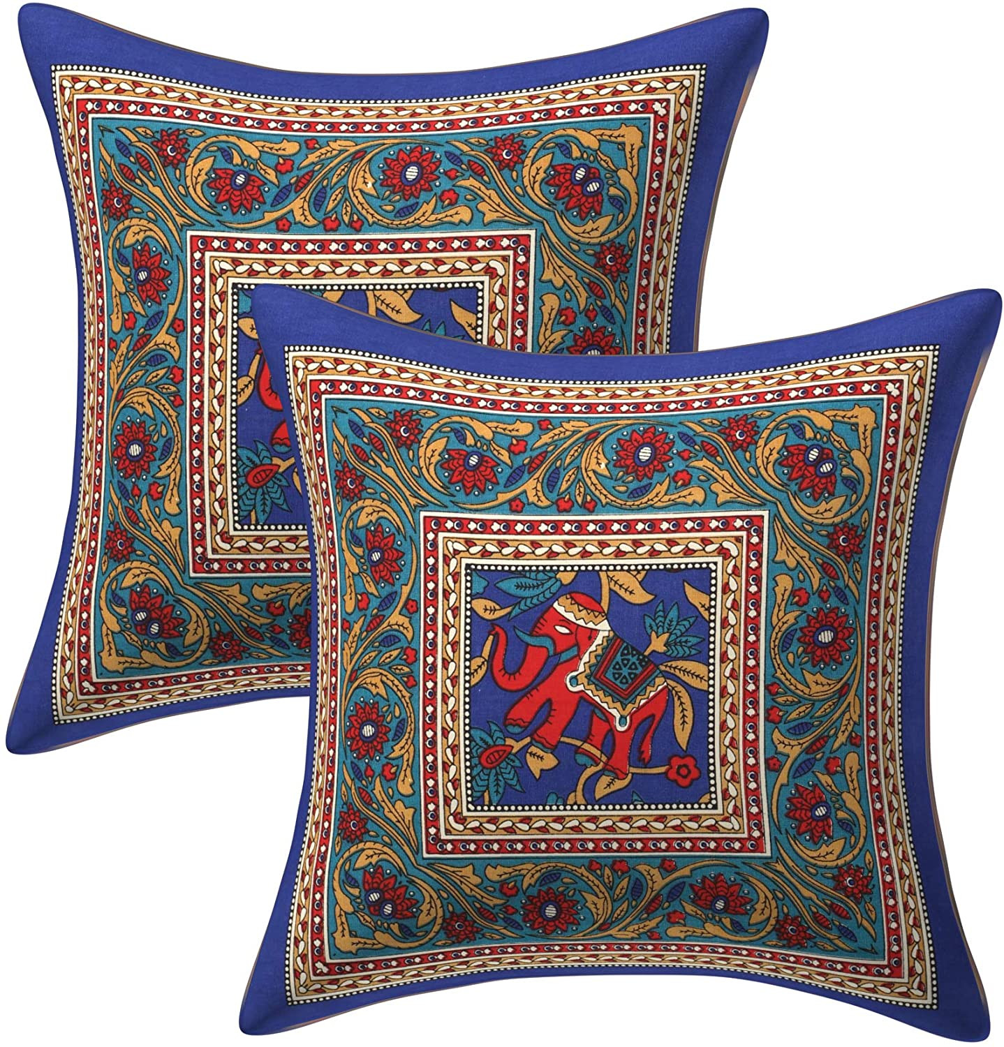 Kuber Industries Elephant Print Cotton Diwan Set With 6 Pieces (Blue)