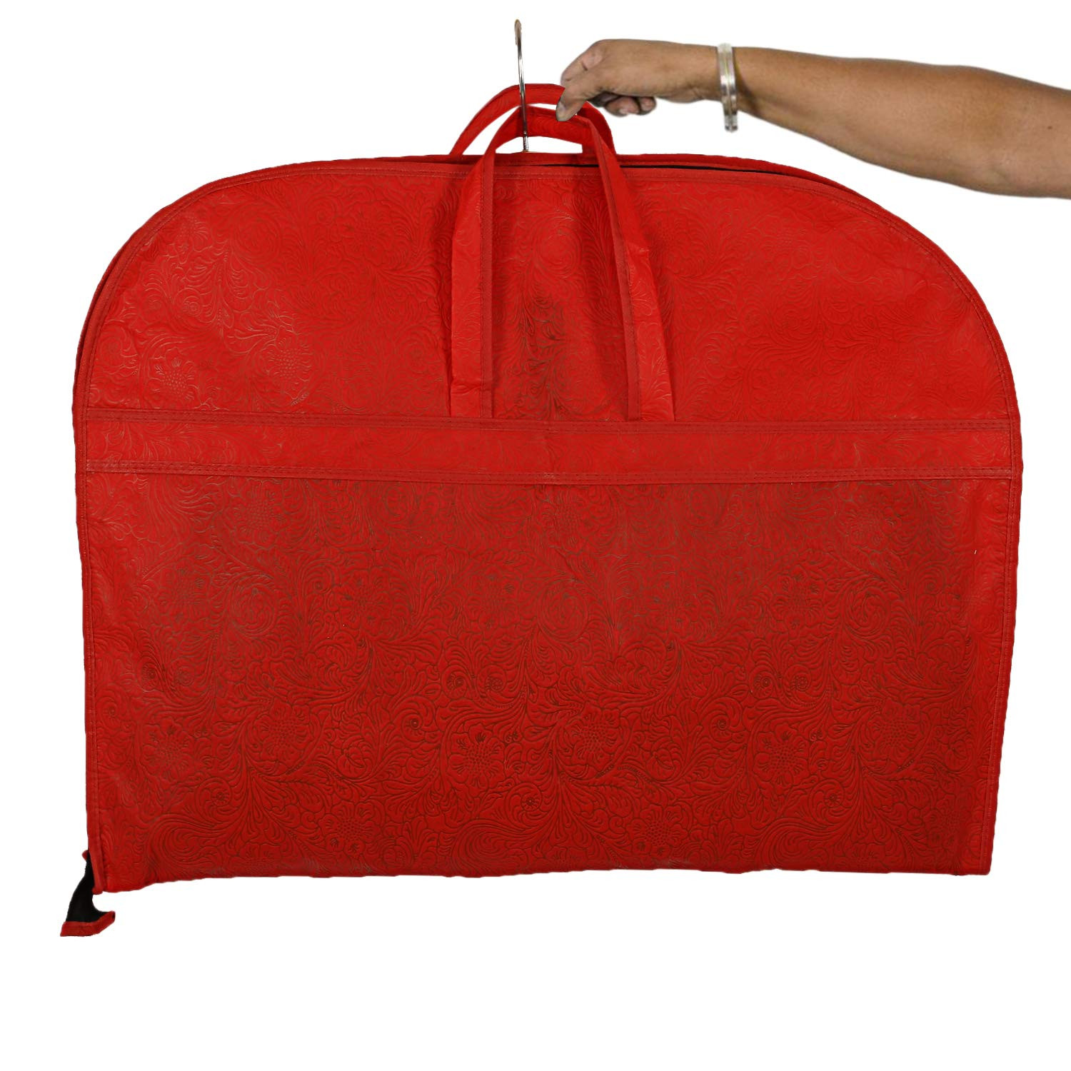 Kuber Industries Embossed Design Foldable Non Woven Men's Coat Blazer Cover (Red & Black)  -CTKTC42267