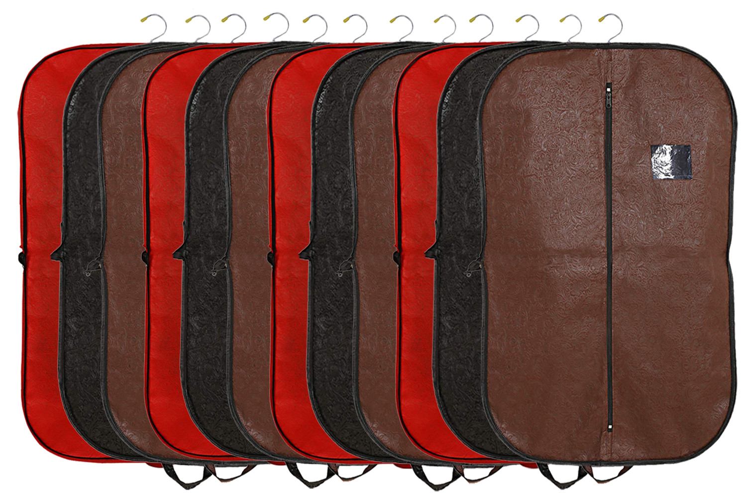Kuber Industries Embossed Design Foldable Non Woven Men's Coat Blazer Cover (Red & Black & Brown)  -CTKTC42279