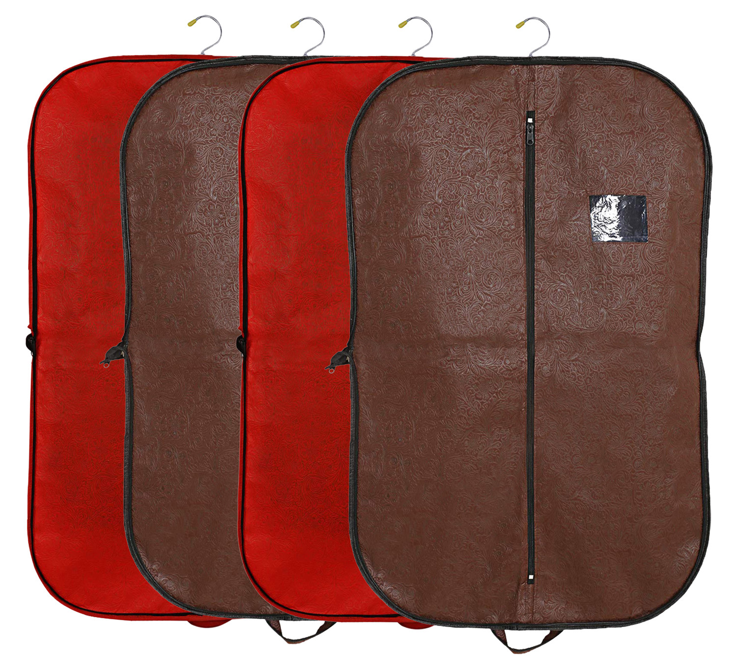 Kuber Industries Embossed Design Foldable Non Woven Men's Coat Blazer Cover (Red & Brown)  -CTKTC42269