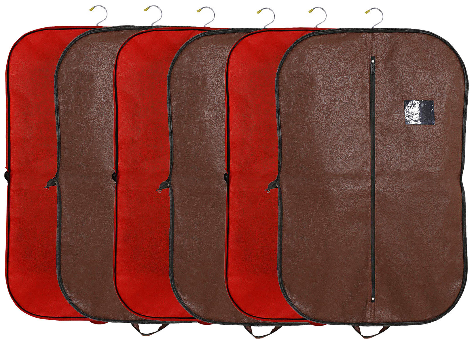 Kuber Industries Embossed Design Foldable Non Woven Men's Coat Blazer Cover (Red & Brown)  -CTKTC42269