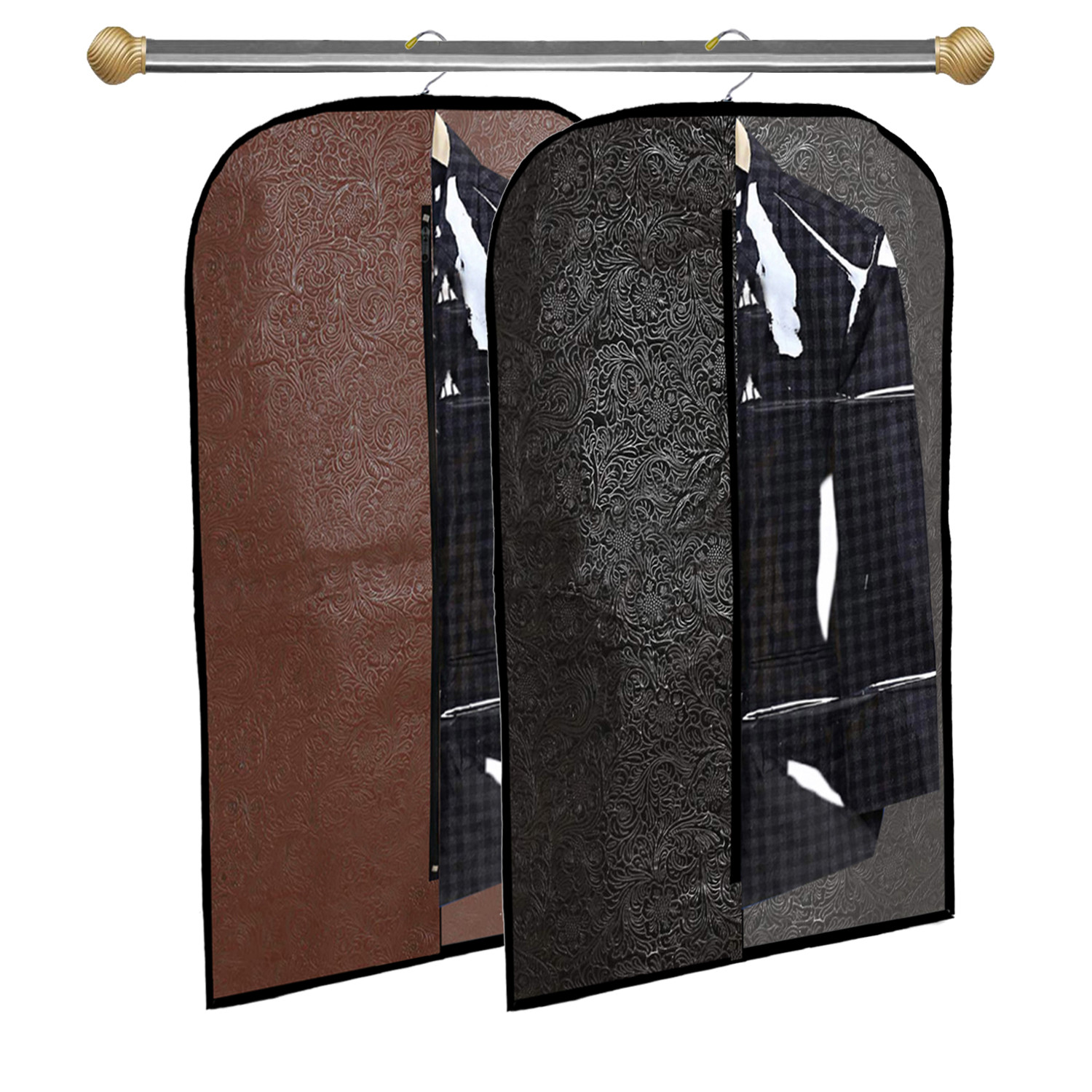 Kuber Industries Embossed Design Half Transparent Non Woven Men's Coat Blazer Cover (Black & Brown)  -CTKTC42183