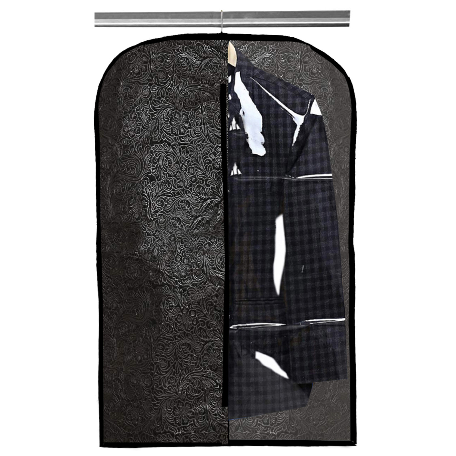 Kuber Industries Embossed Design Half Transparent Non Woven Men's Coat Blazer Cover (Black & Brown)  -CTKTC42183
