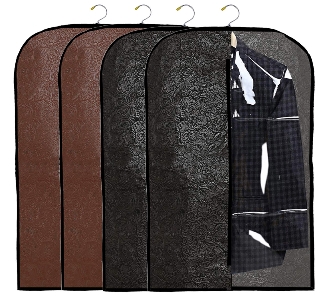 Kuber Industries Embossed Design Half Transparent Non Woven Men's Coat Blazer Cover (Black & Brown)  -CTKTC42183