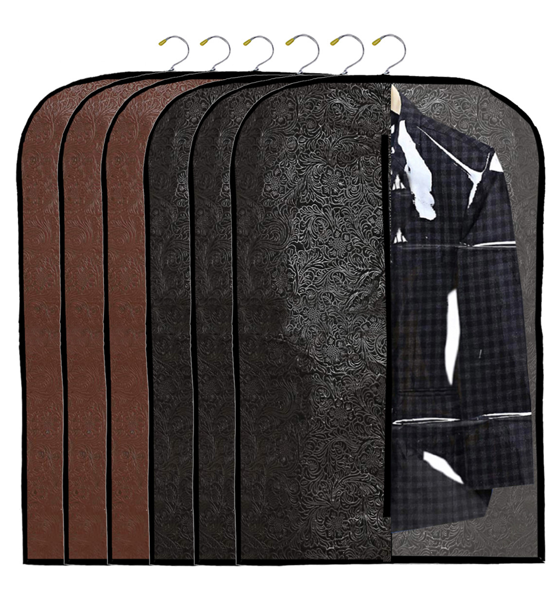 Kuber Industries Embossed Design Half Transparent Non Woven Men's Coat Blazer Cover (Black & Brown)  -CTKTC42183