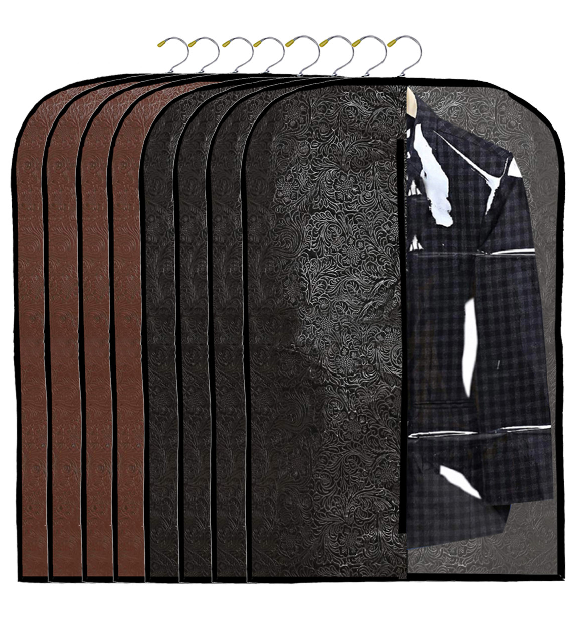 Kuber Industries Embossed Design Half Transparent Non Woven Men's Coat Blazer Cover (Black & Brown)  -CTKTC42183