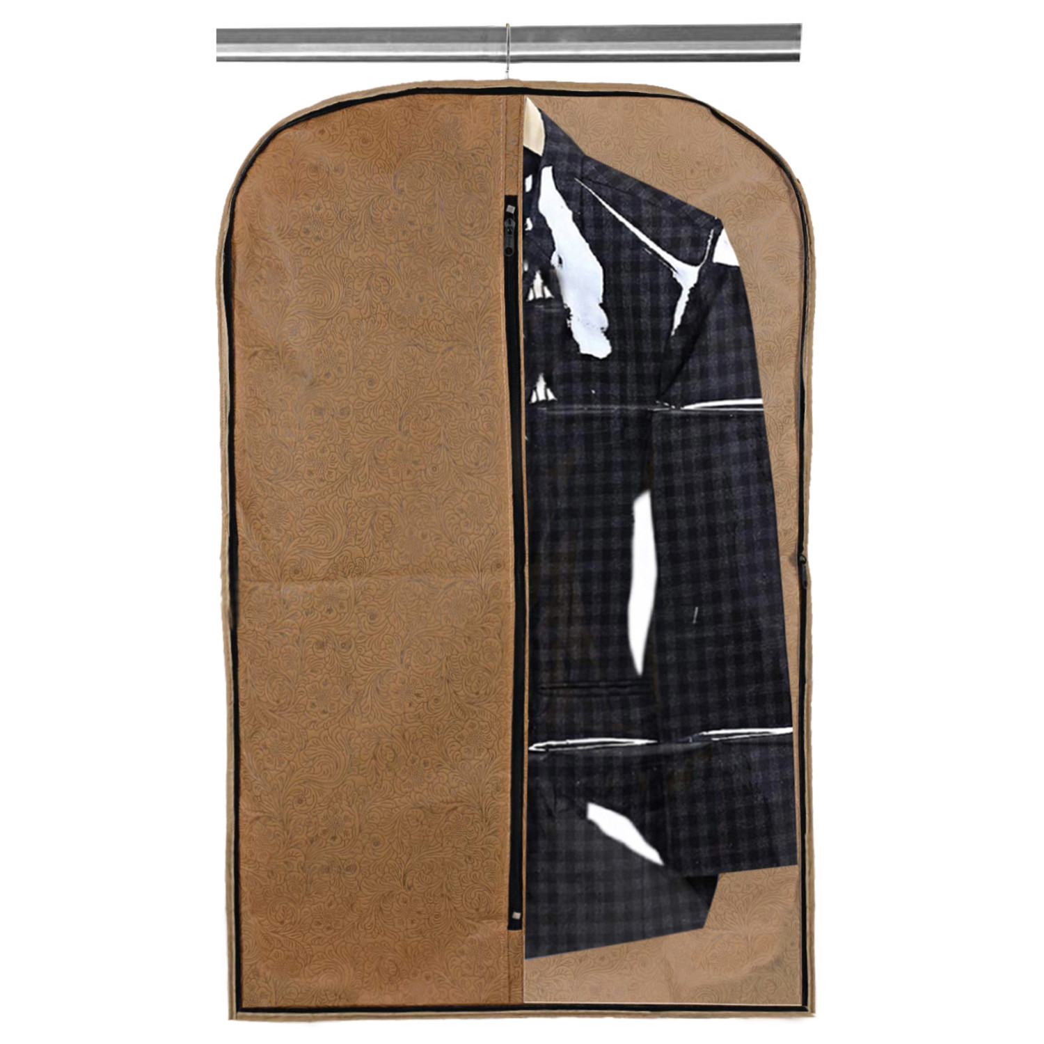 Kuber Industries Embossed Design Half Transparent Non Woven Men's Coat Blazer Cover (Black & Brown & Golden)  -CTKTC42193