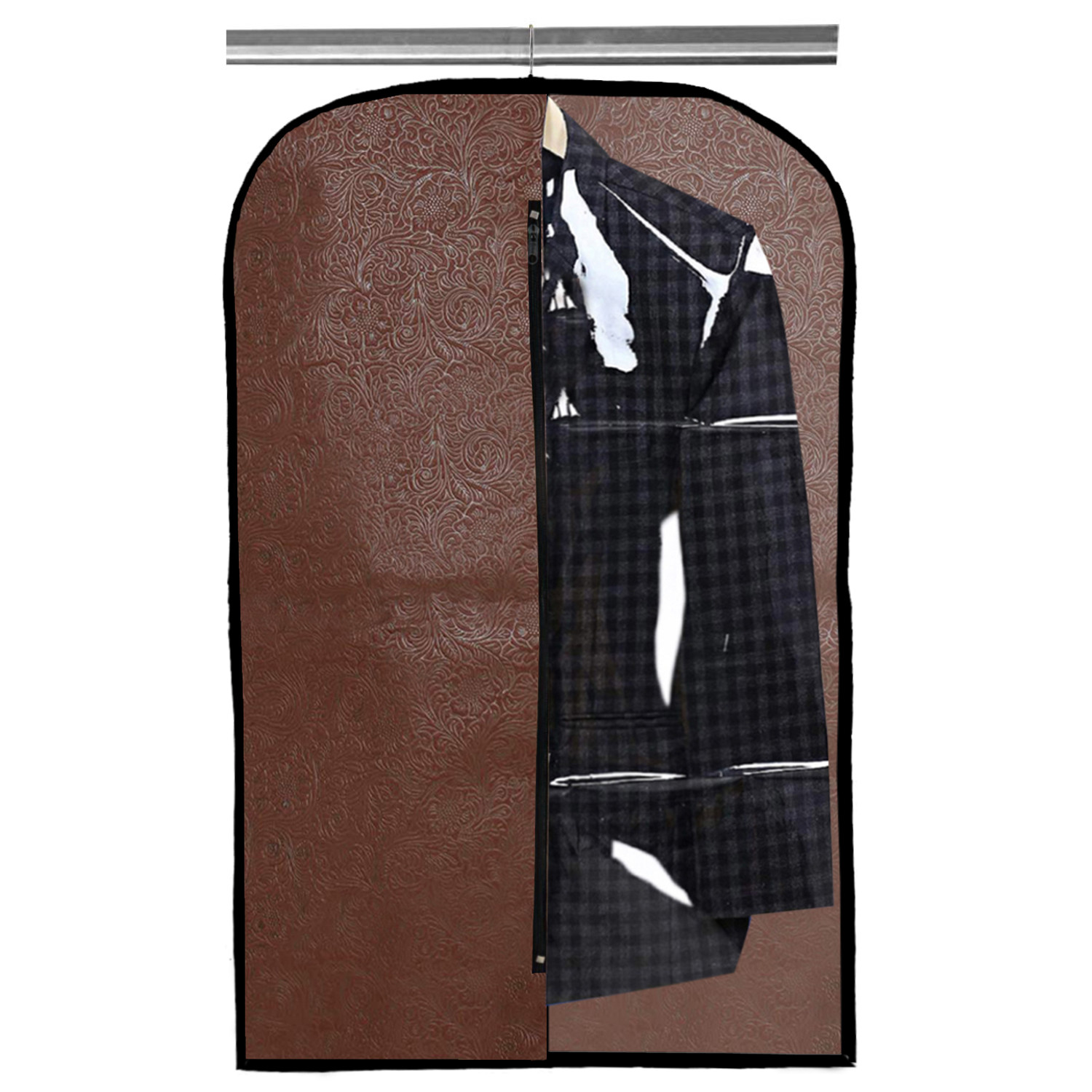 Kuber Industries Embossed Design Half Transparent Non Woven Men's Coat Blazer Cover (Black & Brown & Golden)  -CTKTC42193