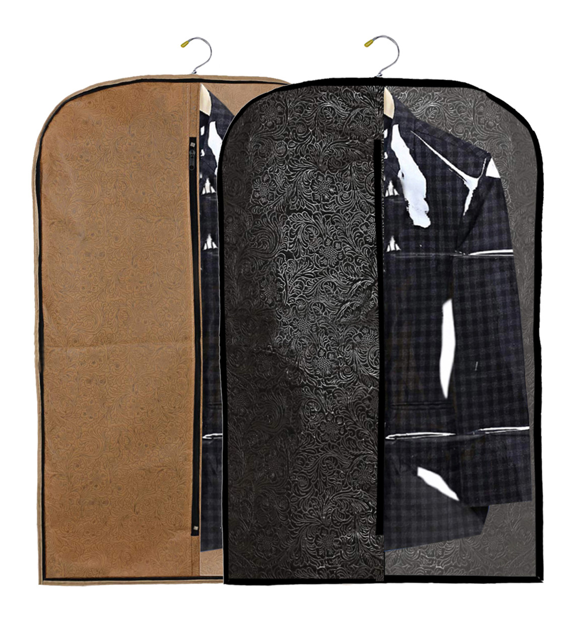Kuber Industries Embossed Design Half Transparent Non Woven Men's Coat Blazer Cover (Black & Golden)  -CTKTC42185