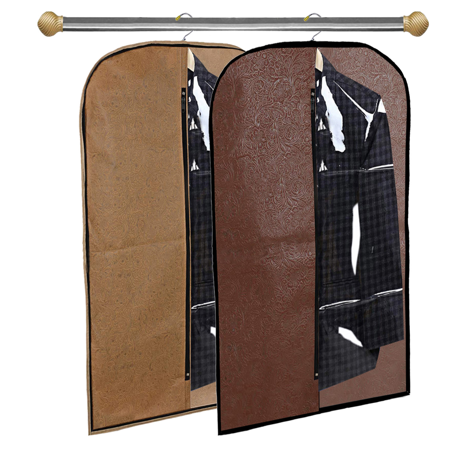 Kuber Industries Embossed Design Half Transparent Non Woven Men's Coat Blazer Cover (Brown & Golden)  -CTKTC42187