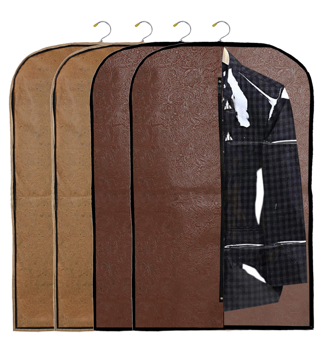 Kuber Industries Embossed Design Half Transparent Non Woven Men's Coat Blazer Cover (Brown & Golden)  -CTKTC42187