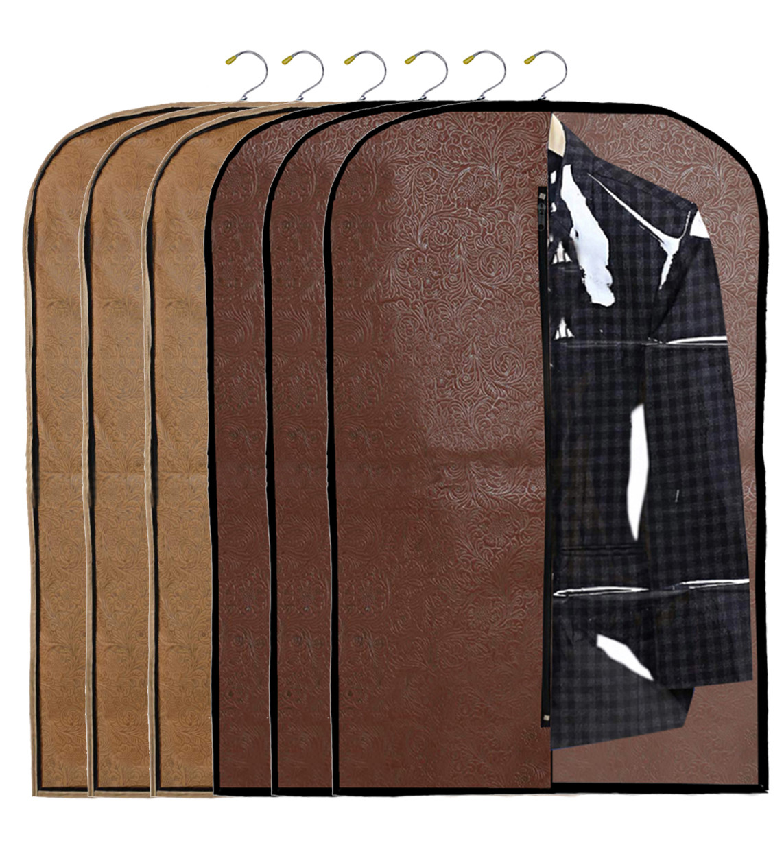 Kuber Industries Embossed Design Half Transparent Non Woven Men's Coat Blazer Cover (Brown & Golden)  -CTKTC42187