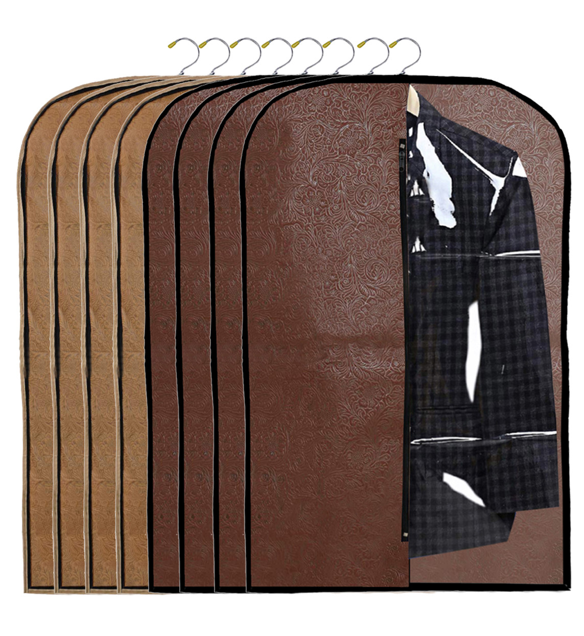 Kuber Industries Embossed Design Half Transparent Non Woven Men's Coat Blazer Cover (Brown & Golden)  -CTKTC42187