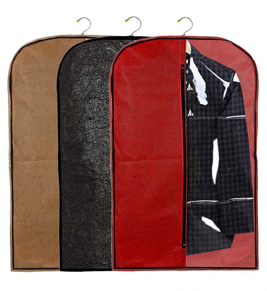 Kuber Industries Embossed Design Half Transparent Non Woven Men&#039;s Coat Blazer Cover (Red &amp; Black &amp; Golden)  -CTKTC42191
