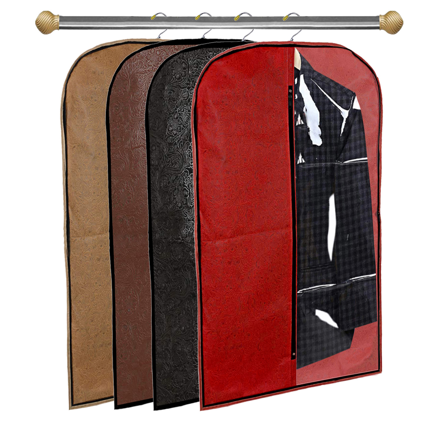 Kuber Industries Embossed Design Half Transparent Non Woven Men's Coat Blazer Cover (Red & Black & Brown & Golden)  -CTKTC42207