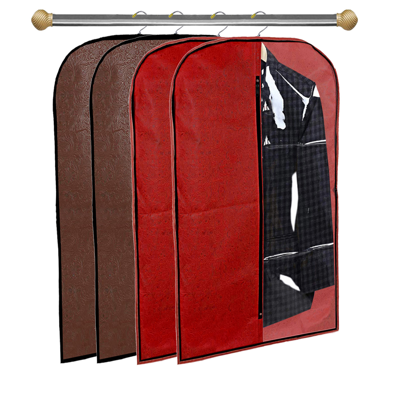 Kuber Industries Embossed Design Half Transparent Non Woven Men's Coat Blazer Cover (Red & Brown)  -CTKTC42179