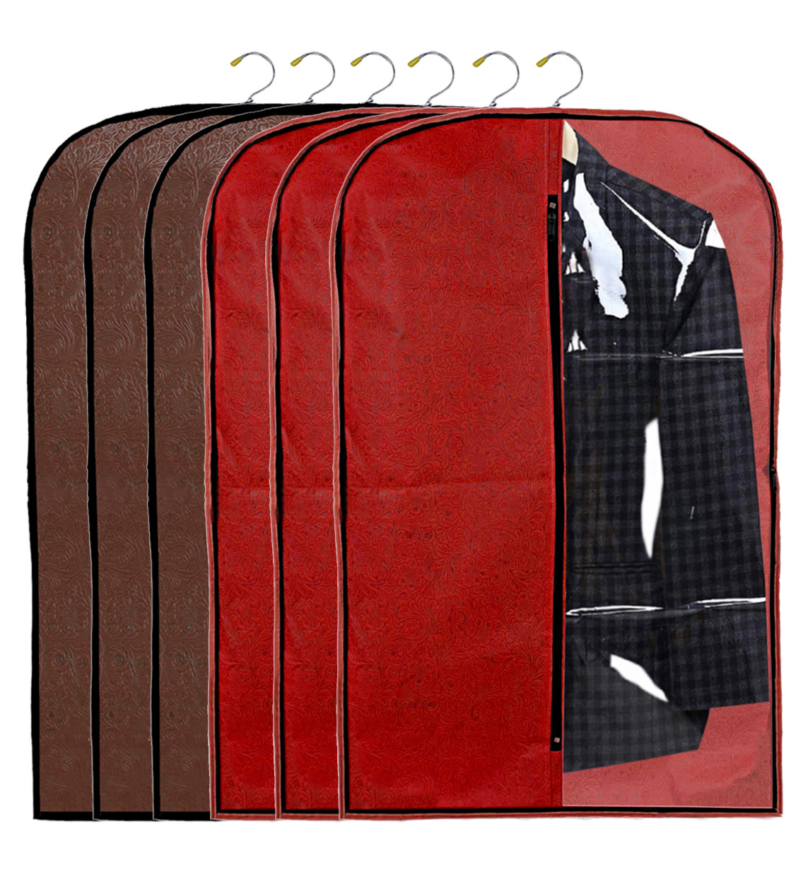 Kuber Industries Embossed Design Half Transparent Non Woven Men's Coat Blazer Cover (Red & Brown)  -CTKTC42179