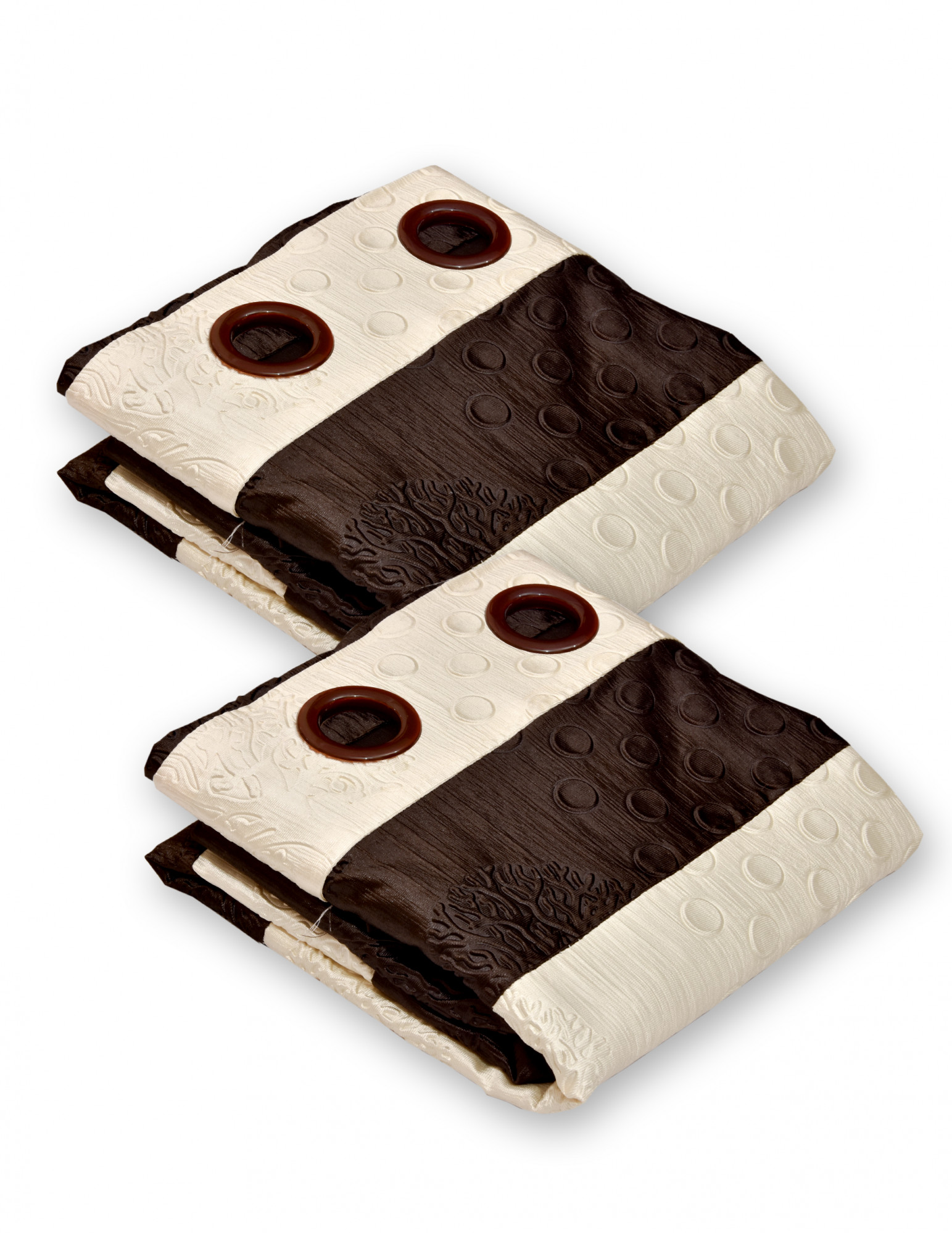 Kuber Industries Embossed Print Silk Room Darkening Blackout Door Curtain, 7 Feet (Brown & Cream)