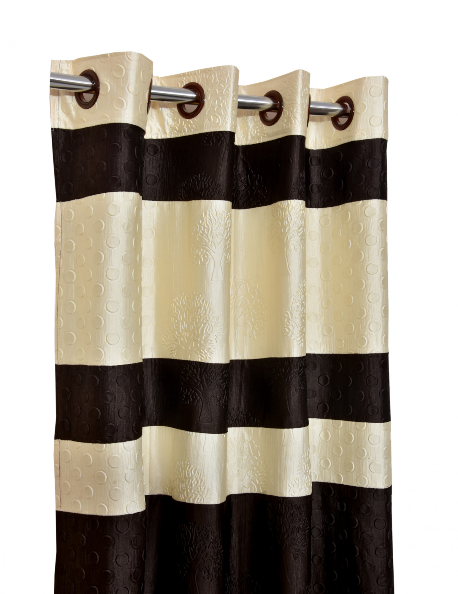 Kuber Industries Embossed Print Silk Room Darkening Blackout Door Curtain, 7 Feet (Brown & Cream)