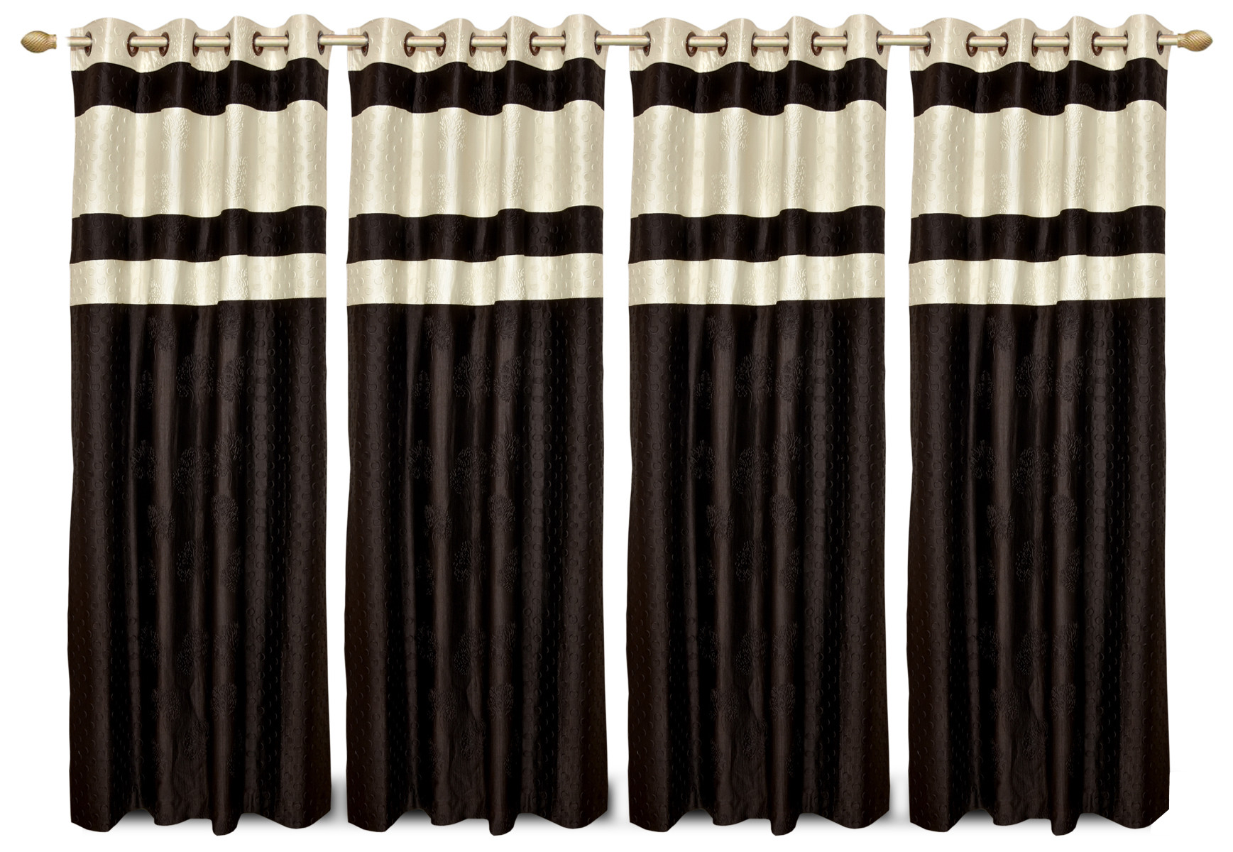 Kuber Industries Embossed Print Silk Room Darkening Blackout Door Curtain, 7 Feet (Brown & Cream)