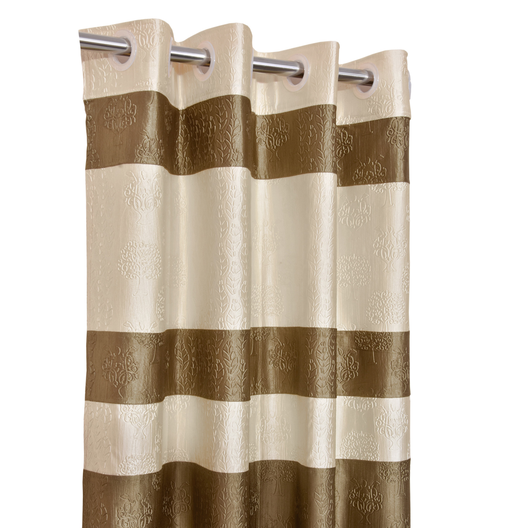 Kuber Industries Embossed Print Silk Room Darkening Blackout Door Curtain, 7 Feet (Gold & Cream)
