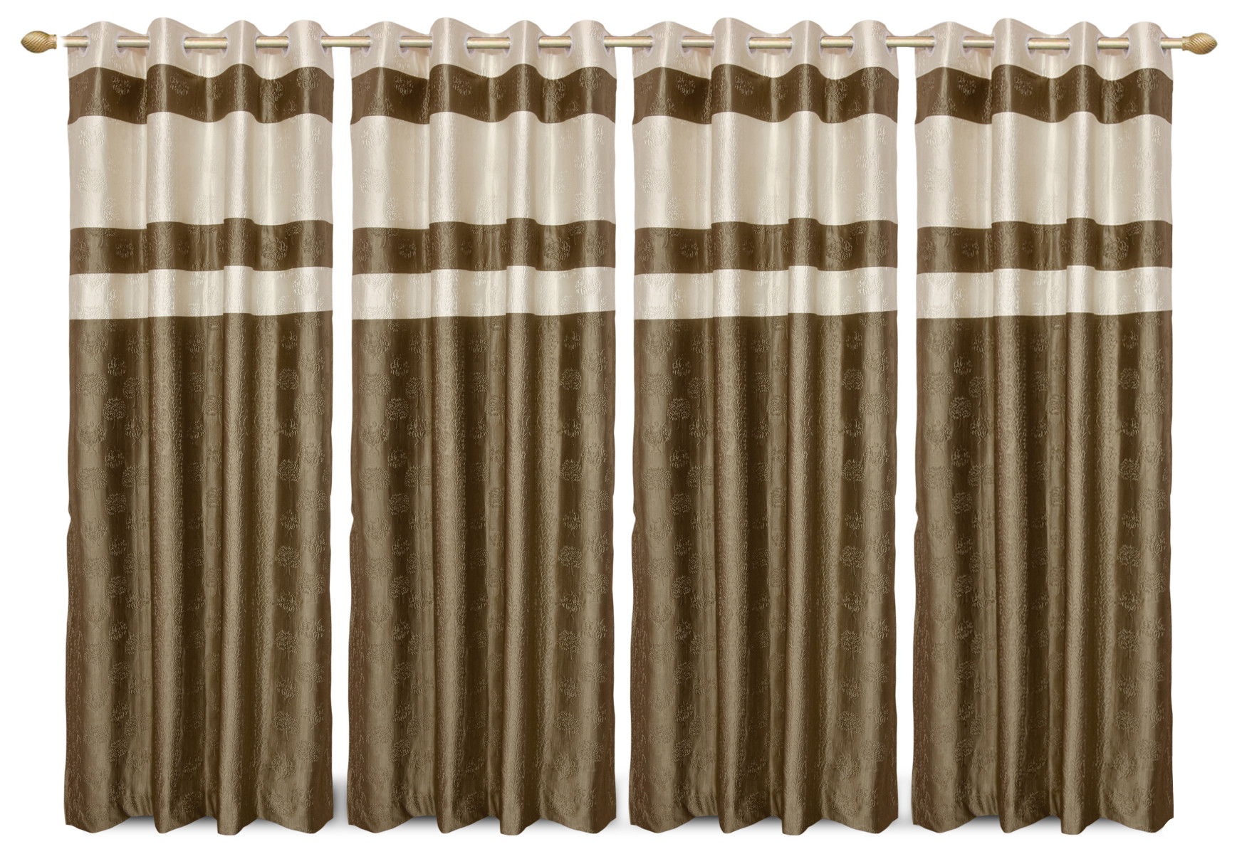 Kuber Industries Embossed Print Silk Room Darkening Blackout Door Curtain, 7 Feet (Gold & Cream)