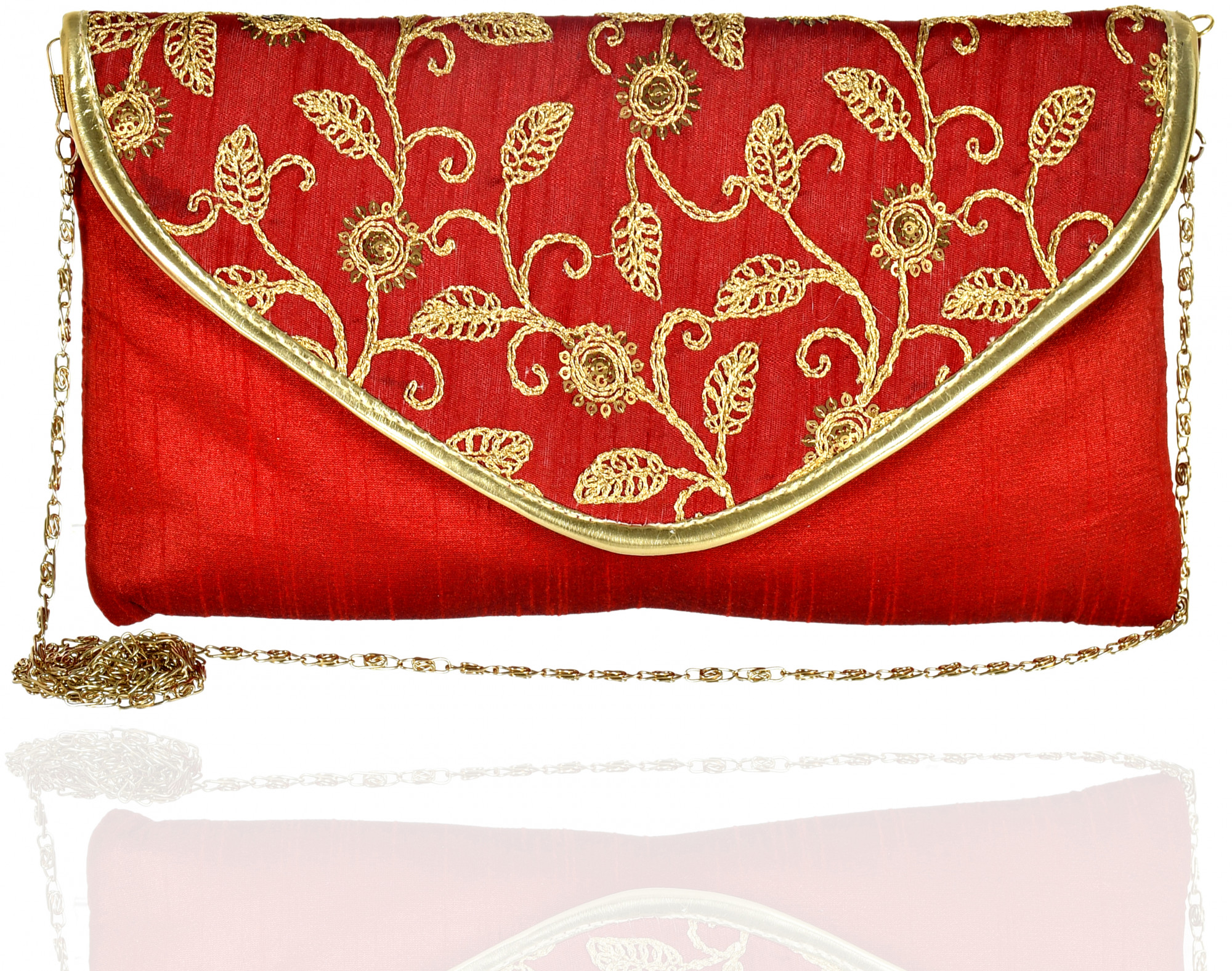 Kuber Industries Embroidered Crossbody Purse for Women- Small Crossover Cross Body Bag Long Over the Shoulder Sling Womens Purses And HAndbags (Red)