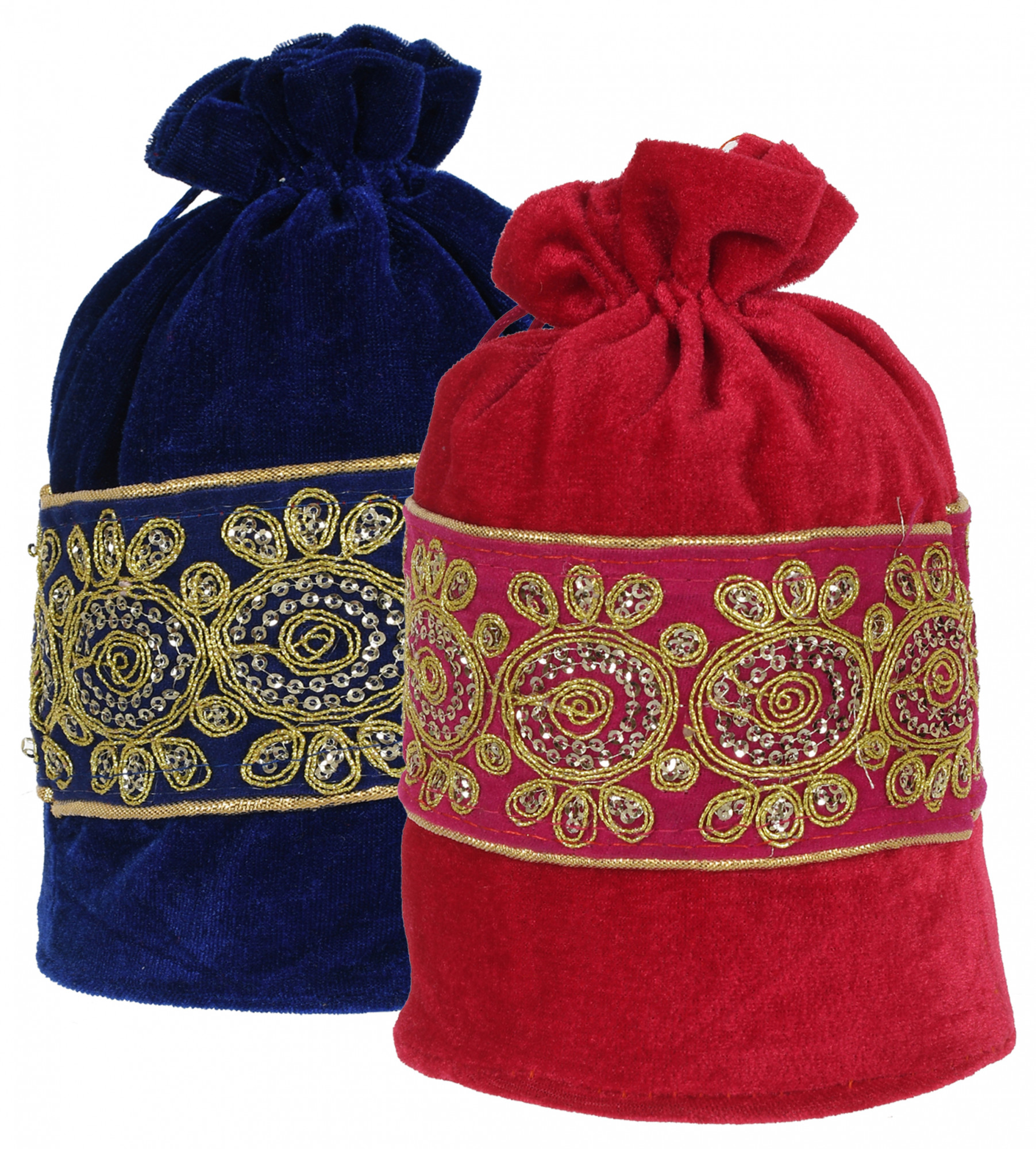 Kuber Industries Embroidered Design Drawstring Potli Bag Party Wedding Favor Gift Jewelry Bags-(Blue & Pink)