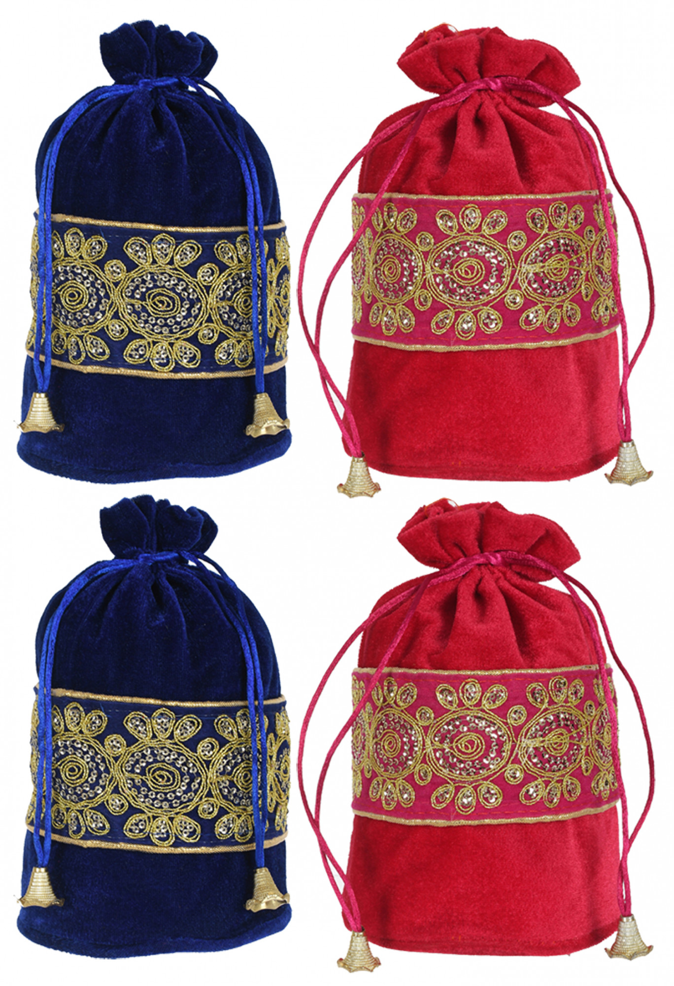 Kuber Industries Embroidered Design Drawstring Potli Bag Party Wedding Favor Gift Jewelry Bags-(Blue & Pink)