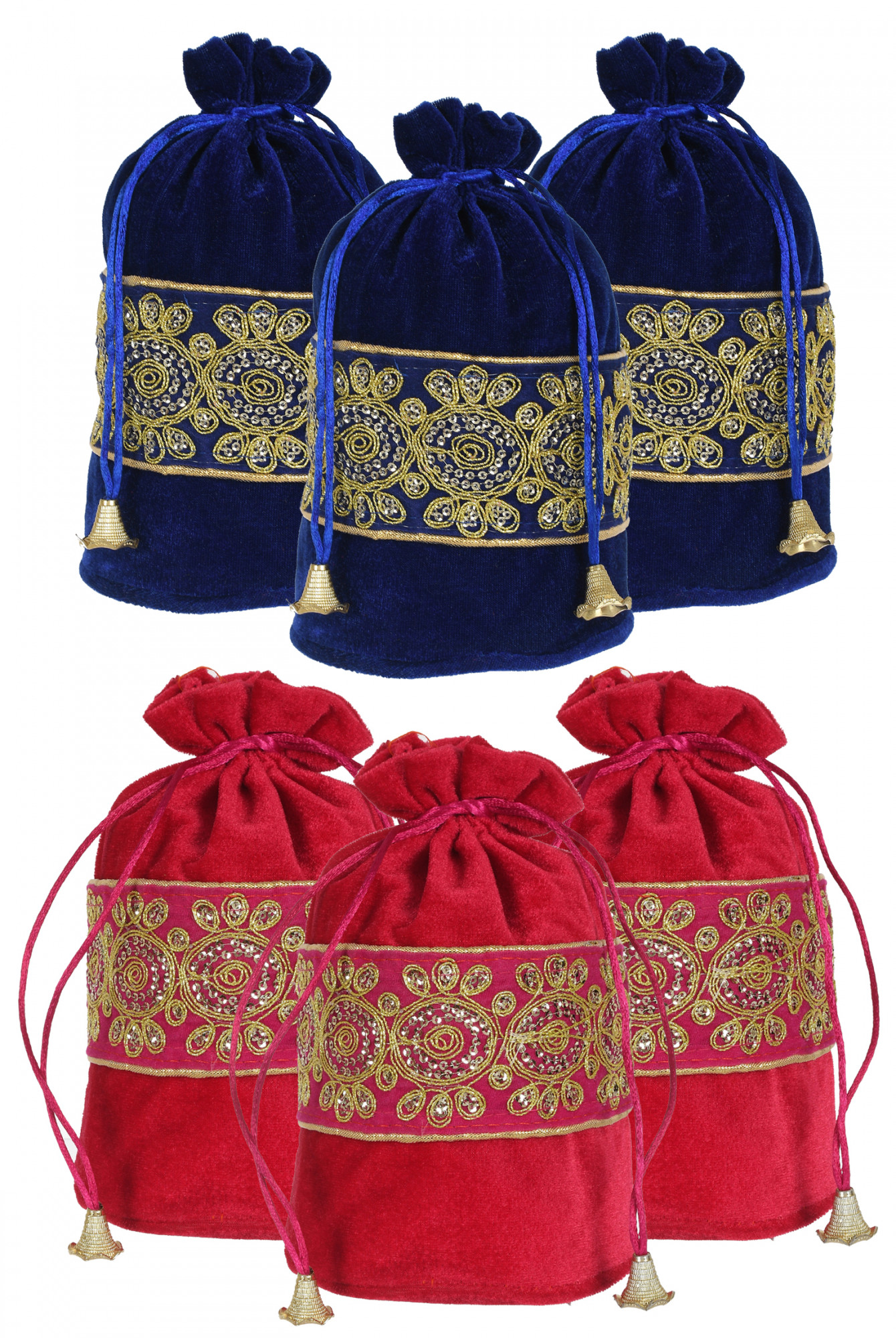 Kuber Industries Embroidered Design Drawstring Potli Bag Party Wedding Favor Gift Jewelry Bags-(Blue & Pink)