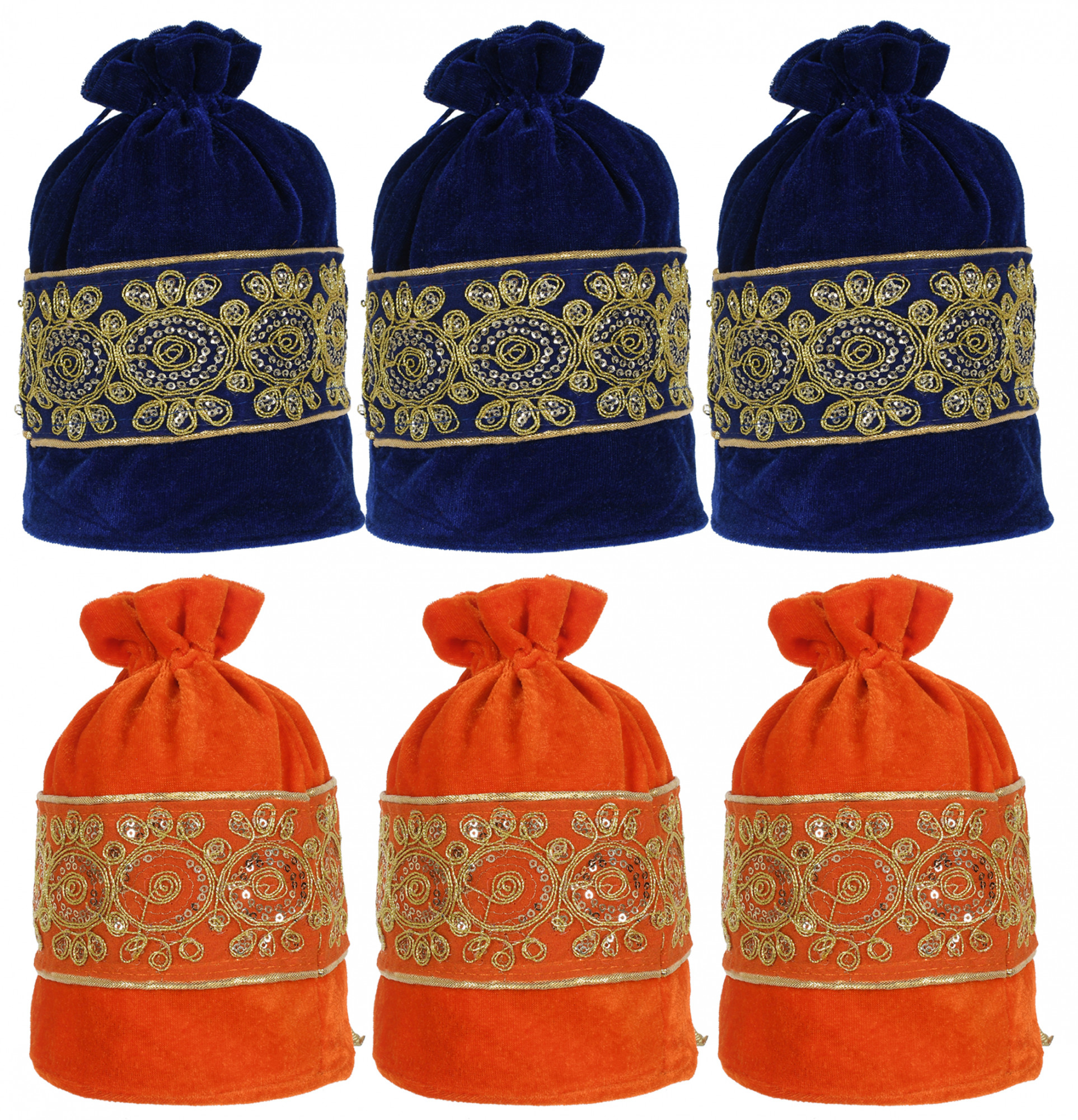Kuber Industries Embroidered Design Drawstring Potli Bag Party Wedding Favor Gift Jewelry Bags-(Blue & Orange)