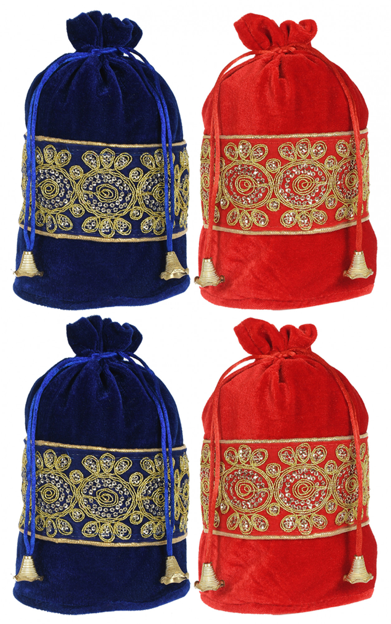 Kuber Industries Embroidered Design Drawstring Potli Bag Party Wedding Favor Gift Jewelry Bags-(Blue & Red)