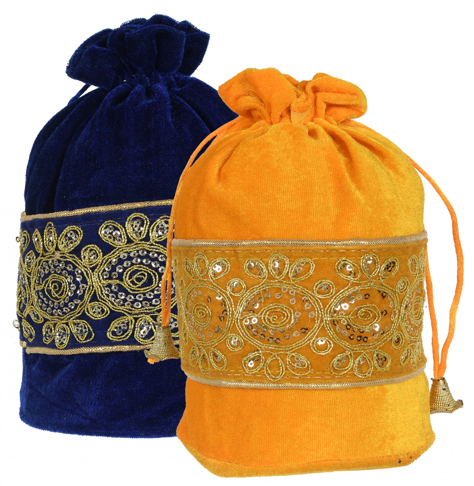 Kuber Industries Embroidered Design Drawstring Potli Bag Party Wedding Favor Gift Jewelry Bags-(Blue & Yellow)
