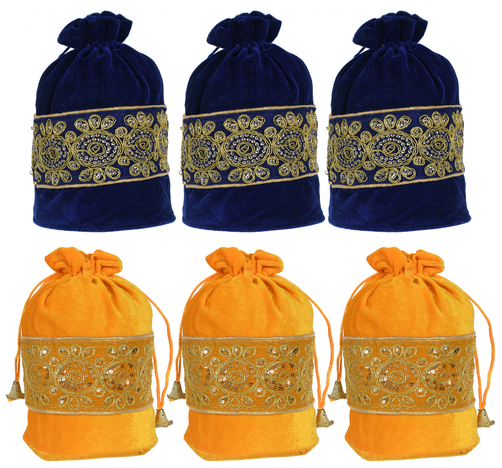 Kuber Industries Embroidered Design Drawstring Potli Bag Party Wedding Favor Gift Jewelry Bags-(Blue & Yellow)