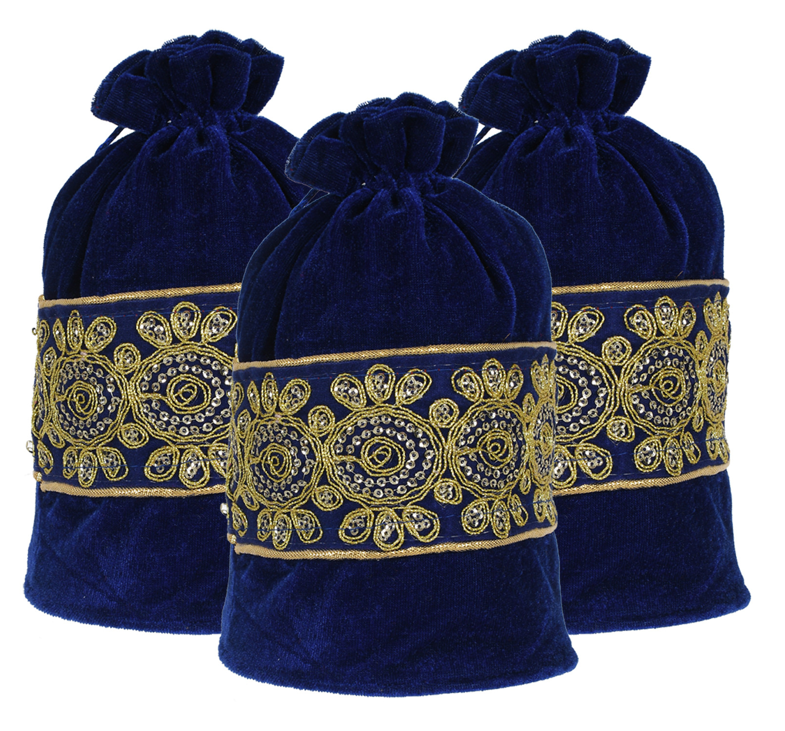 Kuber Industries Embroidered Design Drawstring Potli Bag Party Wedding Favor Gift Jewelry Bags-(Blue)