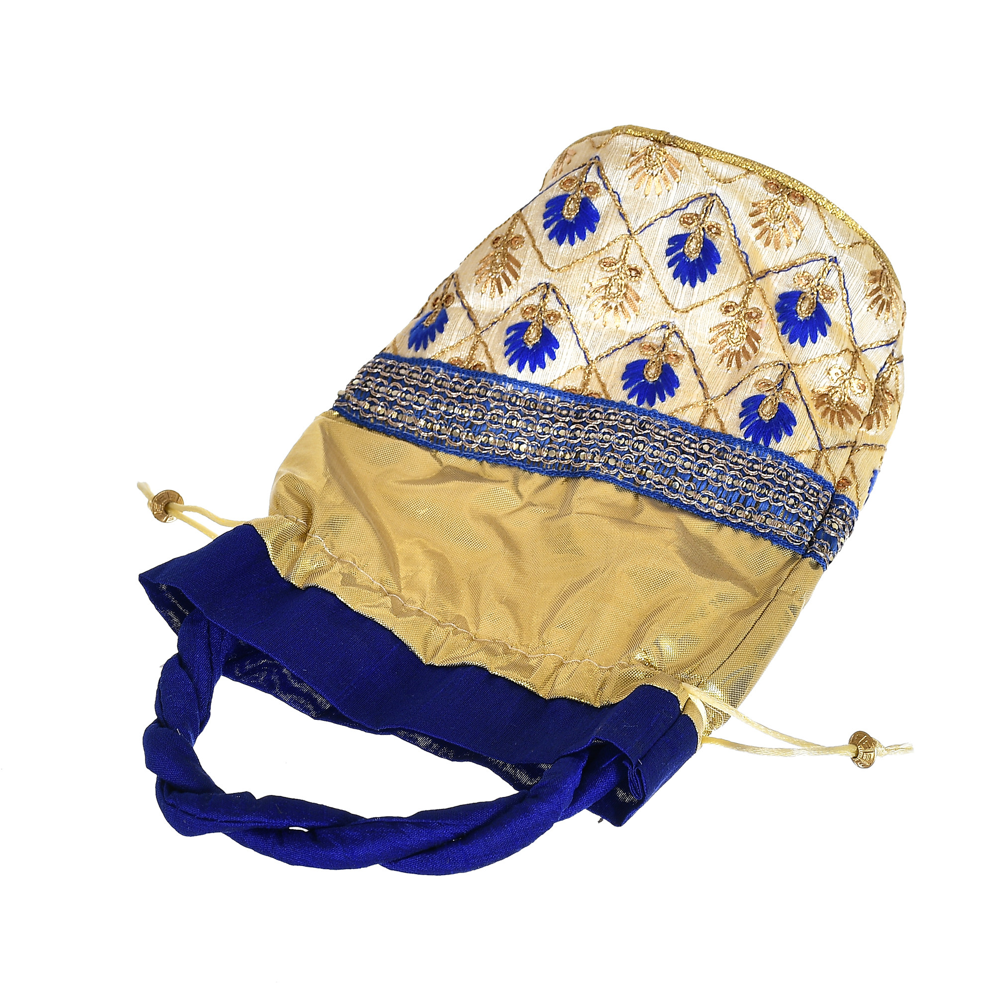 Kuber Industries Embroidered Design Drawstring Potli Bag Party Wedding Favor Gift Jewelry Bags-(Blue)
