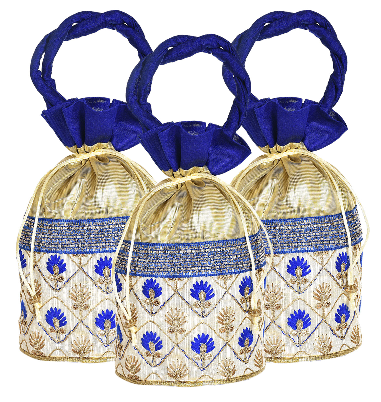 Kuber Industries Embroidered Design Drawstring Potli Bag Party Wedding Favor Gift Jewelry Bags-(Blue)