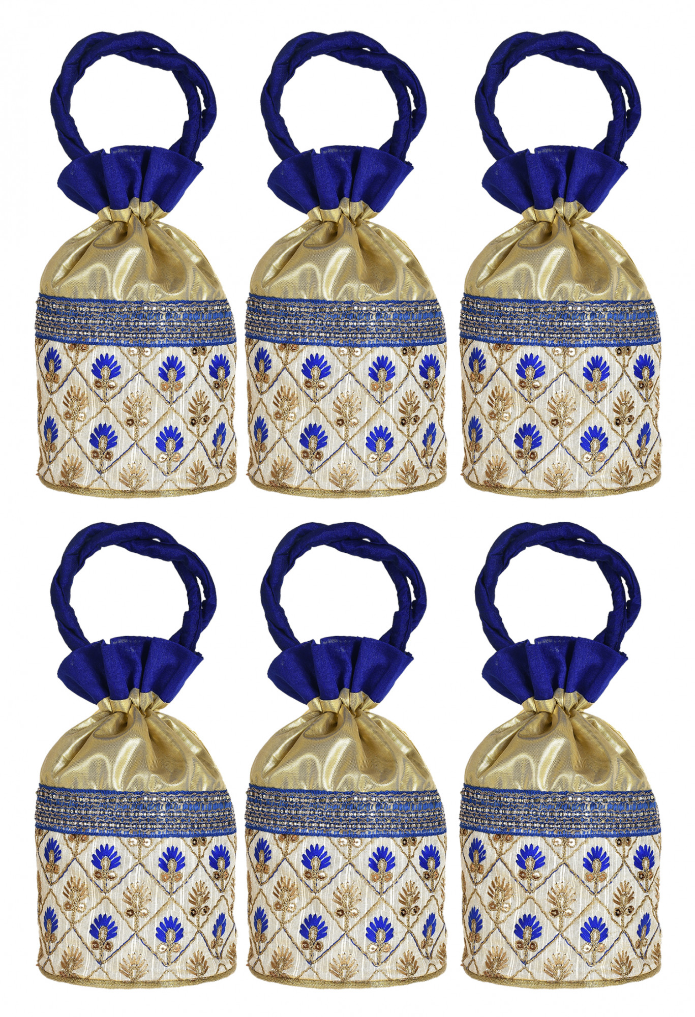 Kuber Industries Embroidered Design Drawstring Potli Bag Party Wedding Favor Gift Jewelry Bags-(Blue)