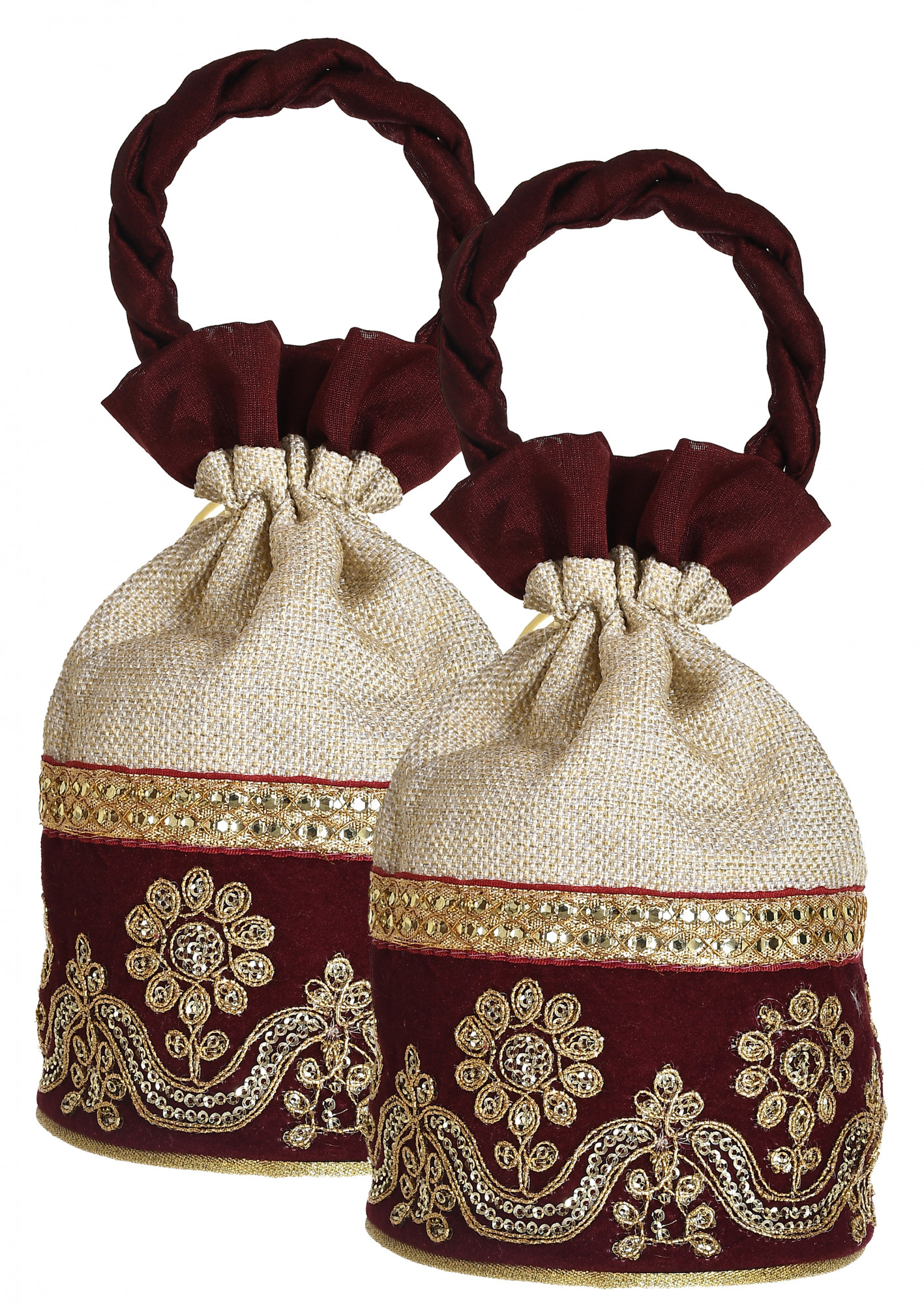 Kuber Industries Embroidered Design Drawstring Potli Bag Party Wedding Favor Gift Jewelry Bags-(Maroon)