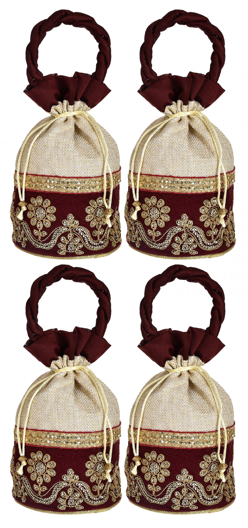 Kuber Industries Embroidered Design Drawstring Potli Bag Party Wedding Favor Gift Jewelry Bags-(Maroon)