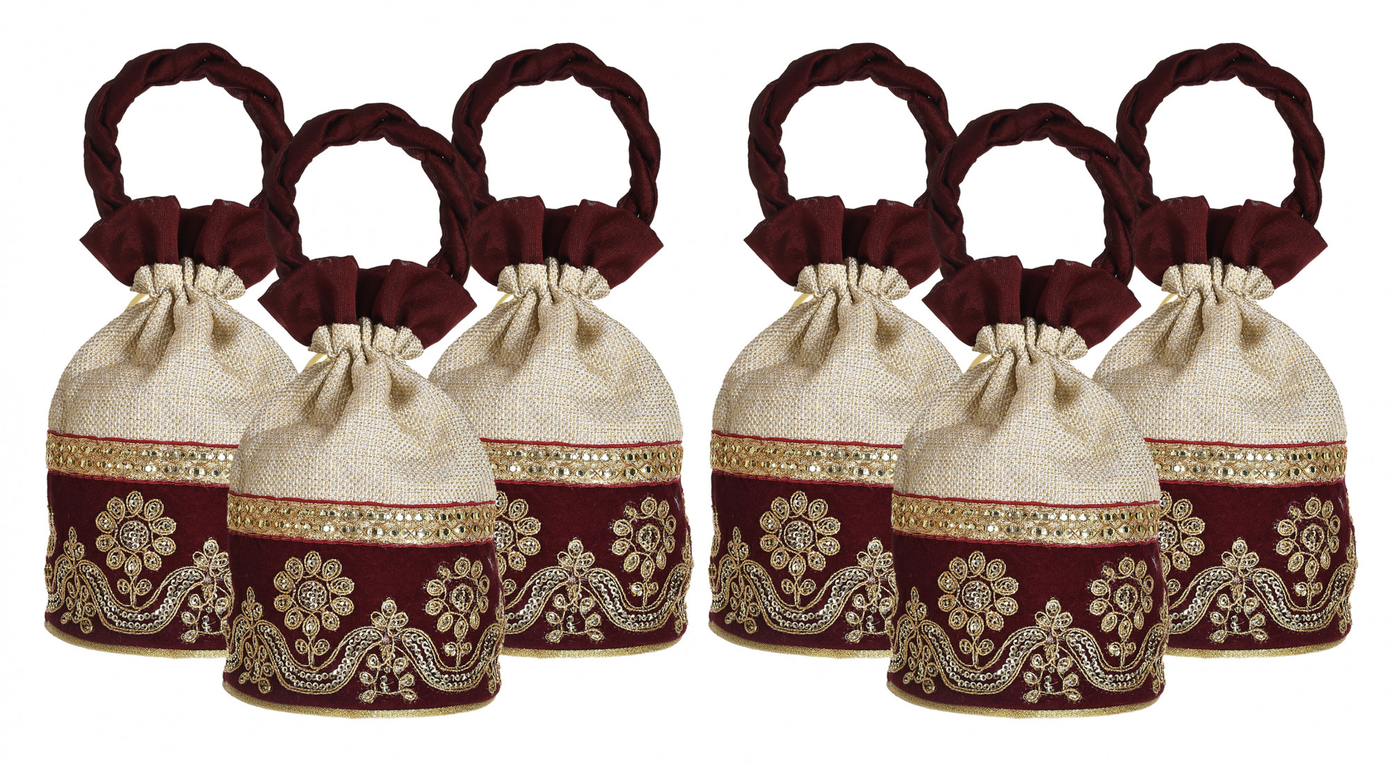 Kuber Industries Embroidered Design Drawstring Potli Bag Party Wedding Favor Gift Jewelry Bags-(Maroon)
