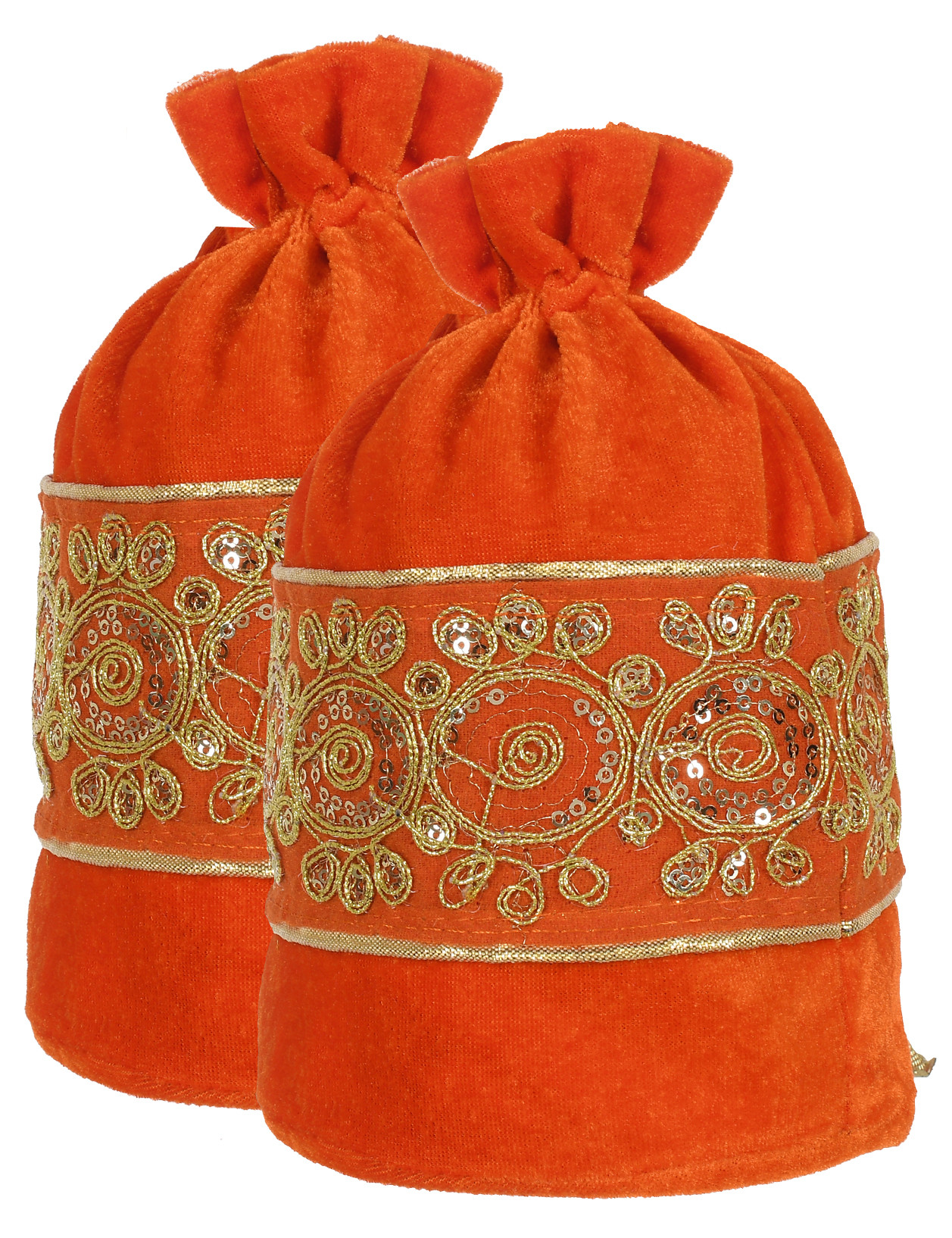 Kuber Industries Embroidered Design Drawstring Potli Bag Party Wedding Favor Gift Jewelry Bags-(Orange)