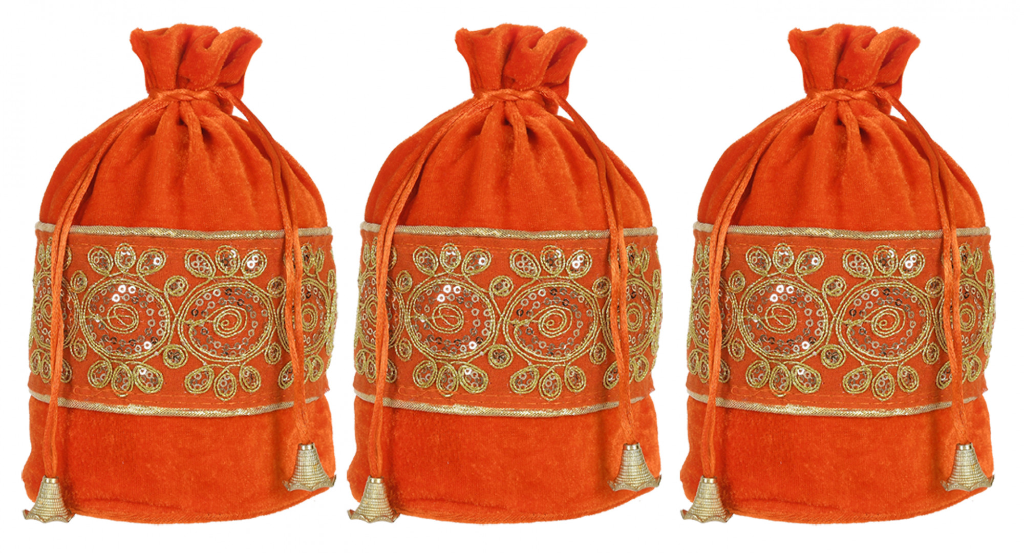 Kuber Industries Embroidered Design Drawstring Potli Bag Party Wedding Favor Gift Jewelry Bags-(Orange)