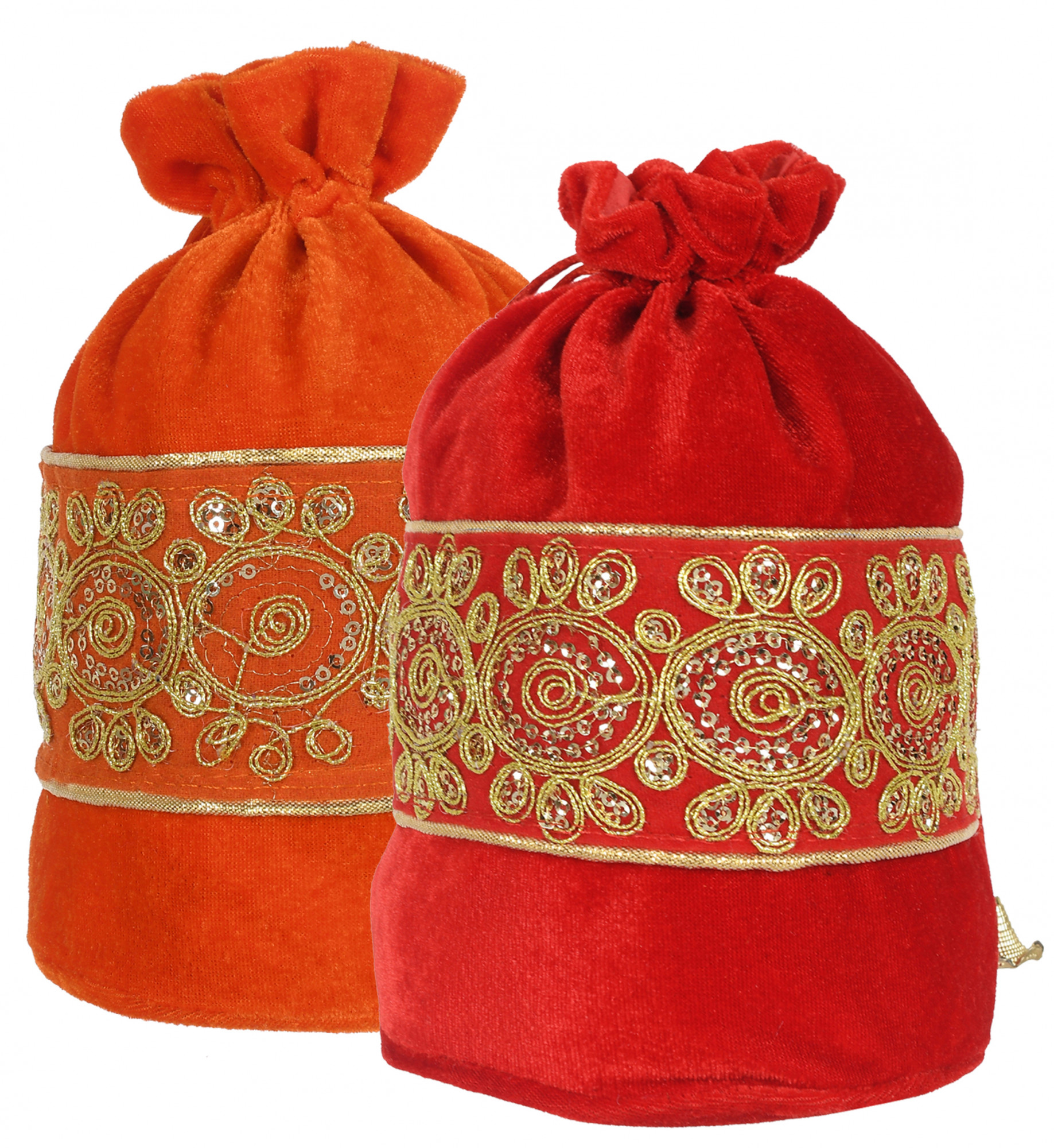 Kuber Industries Embroidered Design Drawstring Potli Bag Party Wedding Favor Gift Jewelry Bags-(Orange & Red)